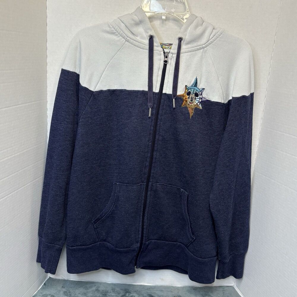 Disneyland Resort Zipped Hoodie Embroidered Mickey Compass Blue/White Size Large